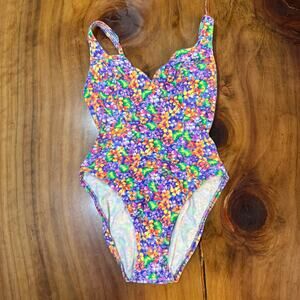 Vintage 80s 90s Sassafras Women's Bathing Suit 5/6 XS Floral One piece Beach